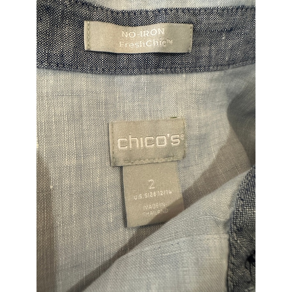 Chico's 100% Linen No-Iron Button-Up Shirt Colorblock TopSize 2 12 / 14 Coastal - Picture 6 of 10